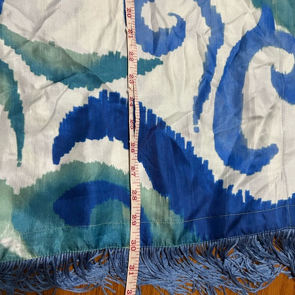 Chico's Silk Fringe Trim Whimsical Scroll Ruana Wrap One Size 100% Silk - Picture 7 of 10